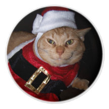 Santa Orange Tabby Cat Knob