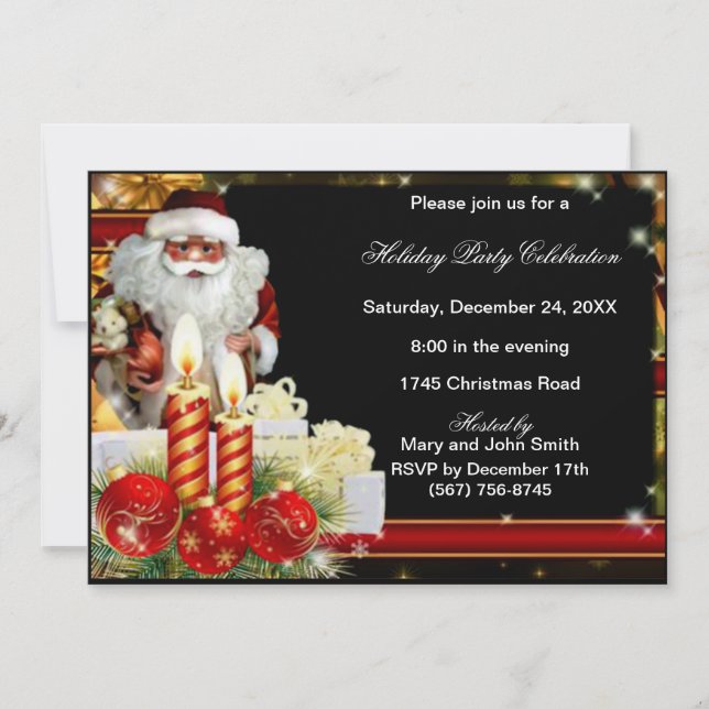 Santa Ornaments Candles Christmas Party Invitation (Front)