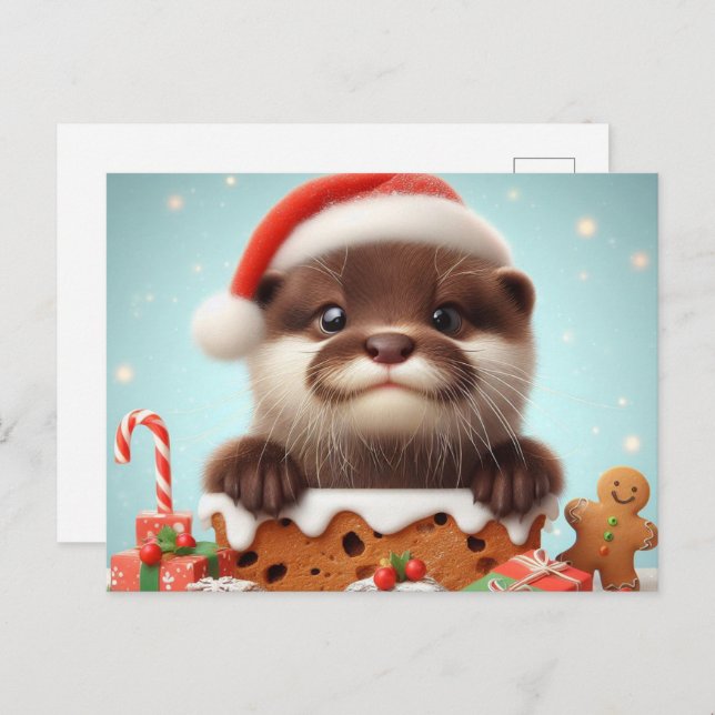 Santa Otter Christmas Sweets Postcard (Front/Back)