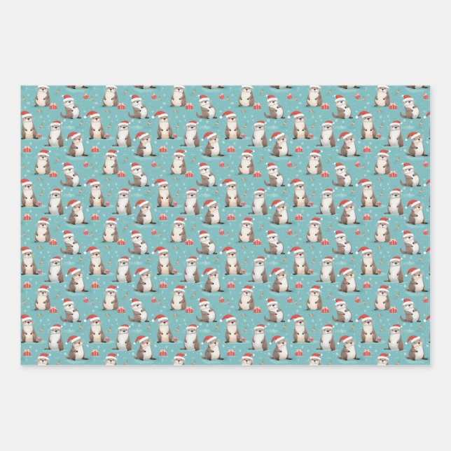 Santa Otter Christmas Wrapping Paper (Front)