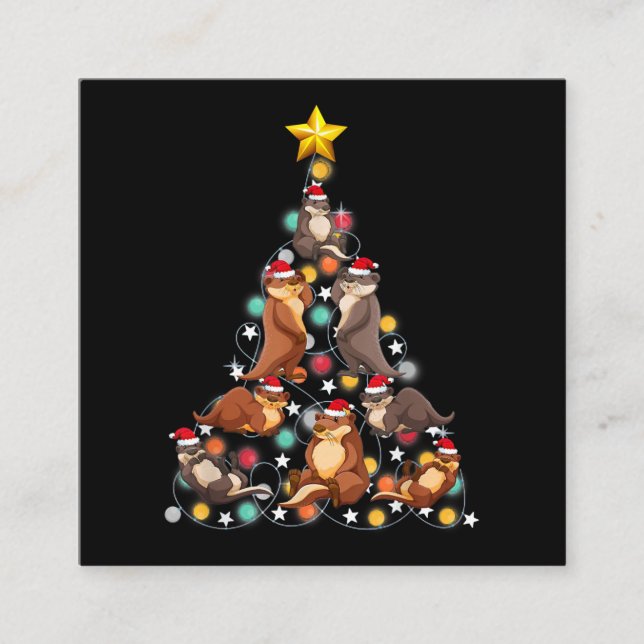 santa otters christmas tree| funny otter christmas square business card (Front)