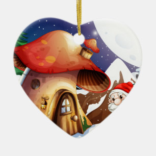 Santa outside the mushroom house ceramic tree decoration