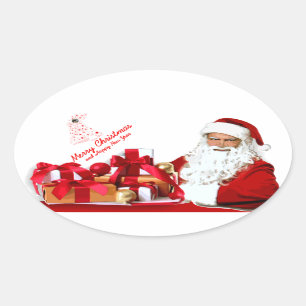 Santa Oval Stickers, Glossy Sticker