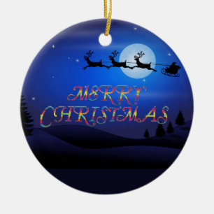 Santa over a Blue Moon Ceramic Tree Decoration