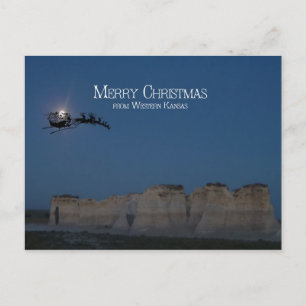 Santa over Monument Rocks Holiday Postcard