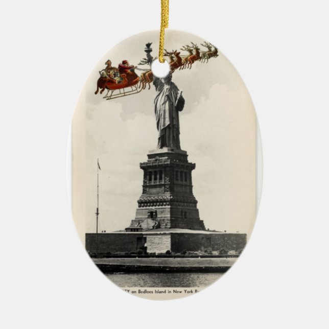 Santa Over New York American Christmas Ornament (Front)