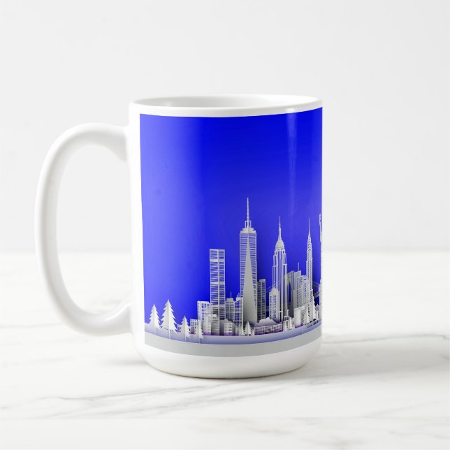 Santa Over New York City Christmas Blue Mug (Left)