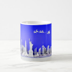 Santa Over New York City Christmas Blue Mug