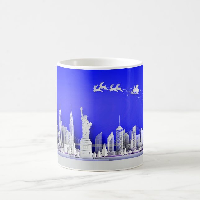 Santa Over New York City Christmas Blue Mug (Center)