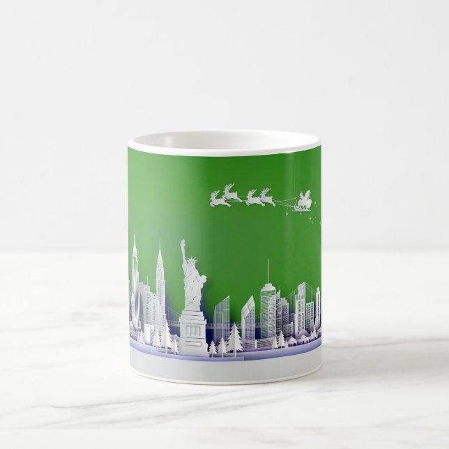Santa Over New York City Christmas Green Mug (Center)