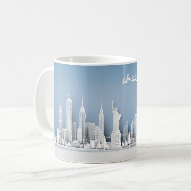 Santa Over New York City Christmas Mug (Front Left)