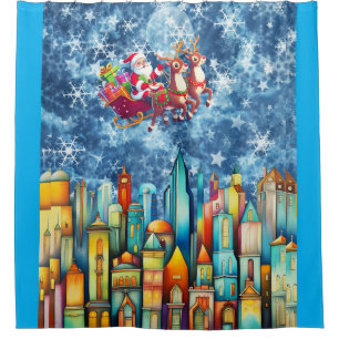 SANTA OVER THE CITY SHOWER CURTAIN