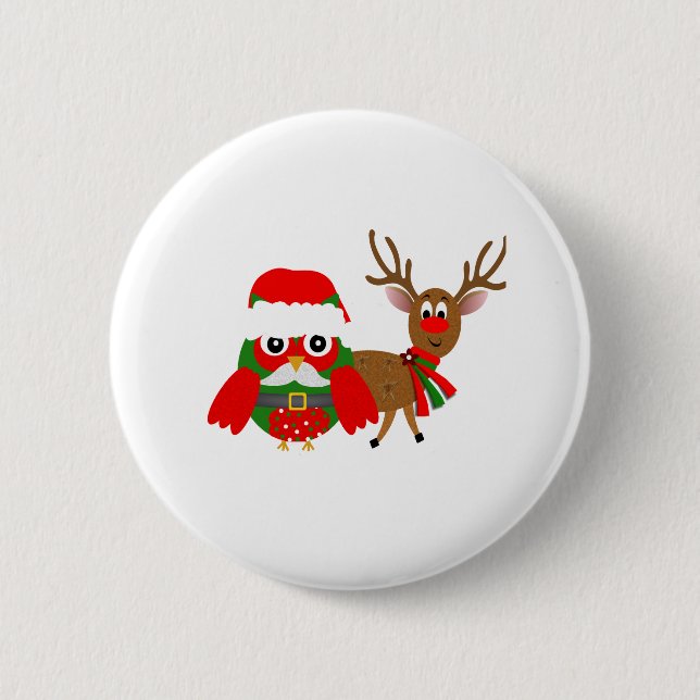 Santa Owl and 6 Cm Round Badge (Front)