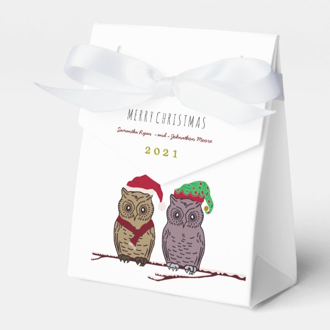 Santa Owl and Elf Owl Favour Box (Front Side)
