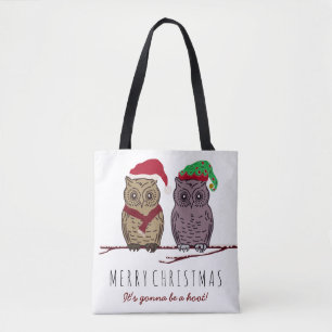 Santa Owl and Elf Owl Tote Bag