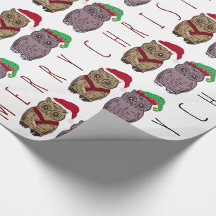 Santa Owl and Elf Owl Wrapping Paper