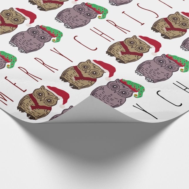 Santa Owl and Elf Owl Wrapping Paper (Corner)
