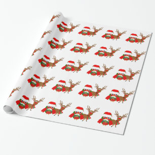 Santa Owl and Rudolph Wrapping Paper