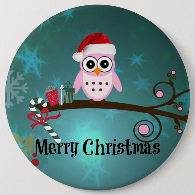 Santa Owl Christmas Greetings 6 Cm Round Badge (Front)