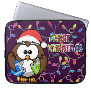 Santa owl & Christmas lights Laptop Sleeve