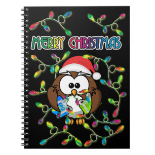 Santa owl & Christmas lights Notebook