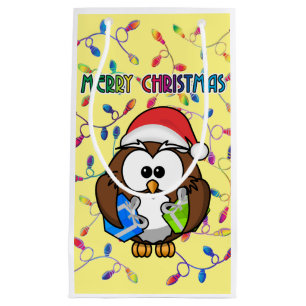 Santa owl & Christmas lights Small Gift Bag