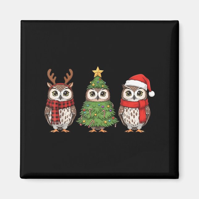 Santa Owl Christmas Tree Owl Lover Animal Xmas Paj Magnet (Front)