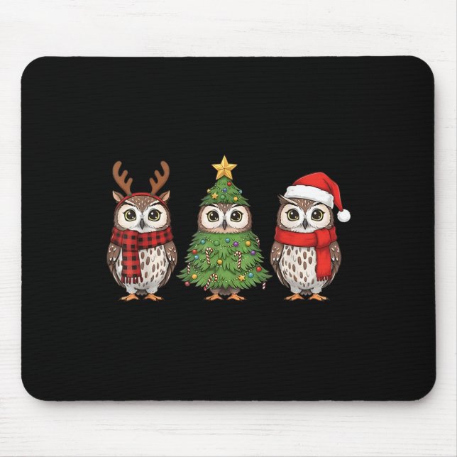 Santa Owl Christmas Tree Owl Lover Animal Xmas Paj Mouse Mat (Front)