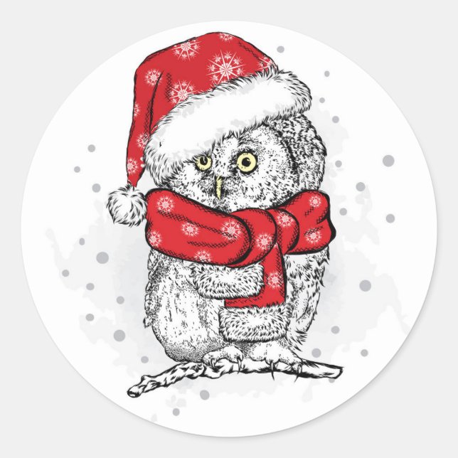SANTA OWL Classic Round Sticker (Front)