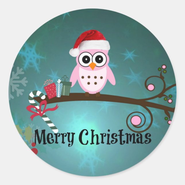 Santa Owl, cute and cuddly Classic Round Sticker (Front)