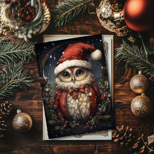 Santa Owl Flat Holiday Card