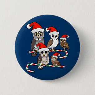 Santa Owls 6 Cm Round Badge