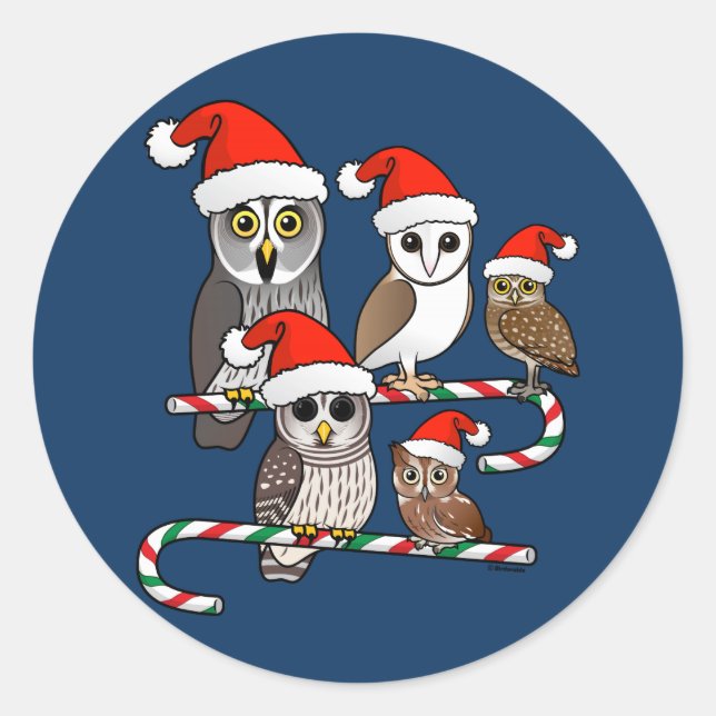 Santa Owls Classic Round Sticker (Front)