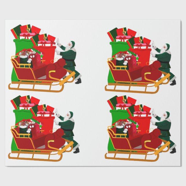 Santa Packing His Sleigh Wrapping Paper (Flat)