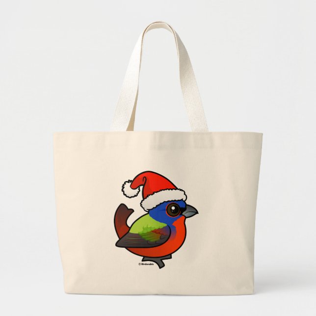 Santa Painted Bunting Large Tote Bag (Front)