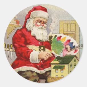 Santa Painting Doll House Classic Round Sticker