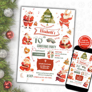 Santa Pajama Party Birthday Invitation