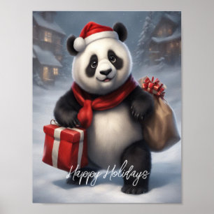 Santa Panda Bear Poster
