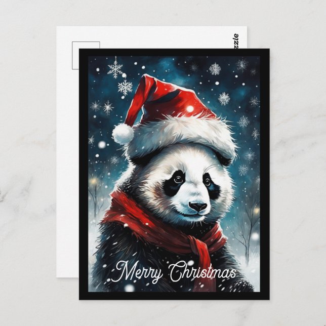 Santa Panda Christmas Holiday Postcard (Front/Back)