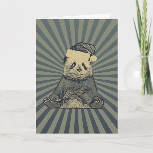 Santa Panda Merry Christmas Folded Holiday Card (Front)
