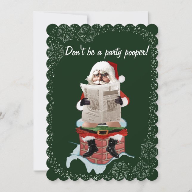 Santa "Party Pooper" Funny Christmas Invitations (Front)