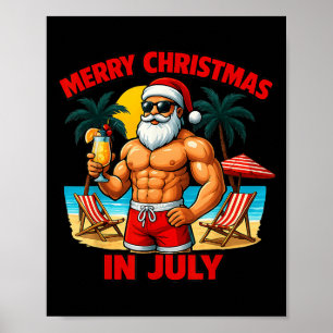 Santa Party Summer Vacation On The Beach Christmas Poster