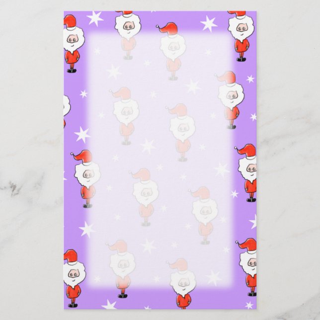 Santa Pattern. Purple Christmas Pattern. Stationery (Front)