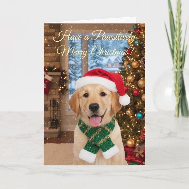 Santa Paw Christmas-Cute Golden Retriever Greeting Card (Front)