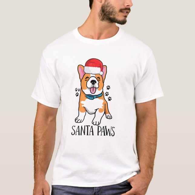 Santa Paw Santa Pet Animal Christmas Corgi Dog T-Shirt (Front)