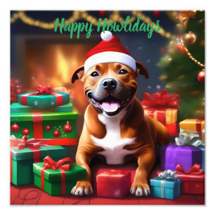 "Santa Paws: A Staffy’s Festive Surprise"   Photo Print