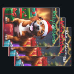 "Santa Paws: A Staffy’s Festive Surprise"   Wrapping Paper Sheet<br><div class="desc">This image highlights the holiday spirit with the Staffy in a Santa hat,  surrounded by presents and Christmas decorations,  ready to spread some "paw-some" cheer.</div>