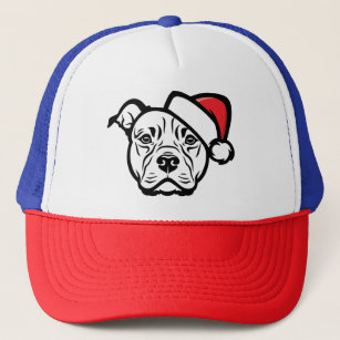 Santa Paws: AmStaff Dog in Festive Hat