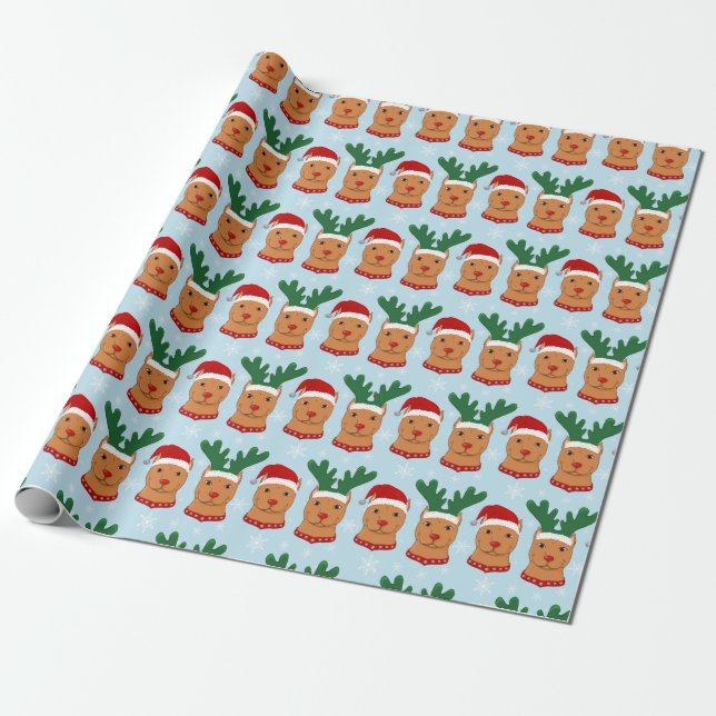 Santa Paws and Reindeer *Pit Bull* Wrapping Paper (Unrolled)