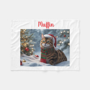 Santa Paws Bengal Cat Christmas Personalised Fleece Blanket